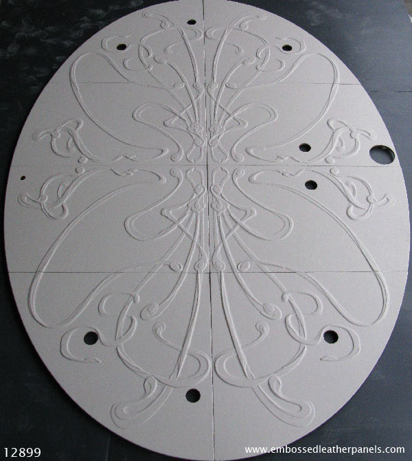 Embossed leather panels with art nouveau design for a ceiling